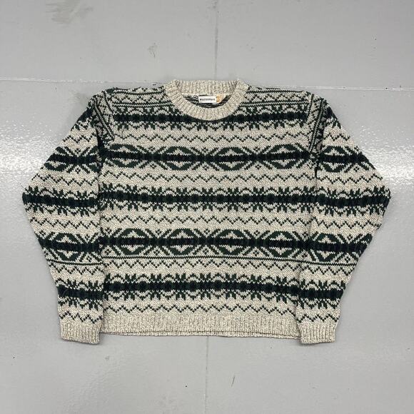 Vintage 90s Weathervane Green/Beige Pattern Cotton Sweater - Picture 1 of 4